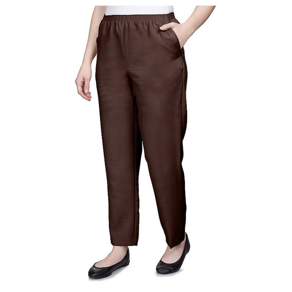 Alfred Dunner Pants Women 14P Brown Stretch Cotton Straight Leg NWT Classic